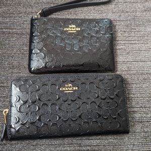Coach Signature Debossed Patent Leather Wallet AND Wristlet